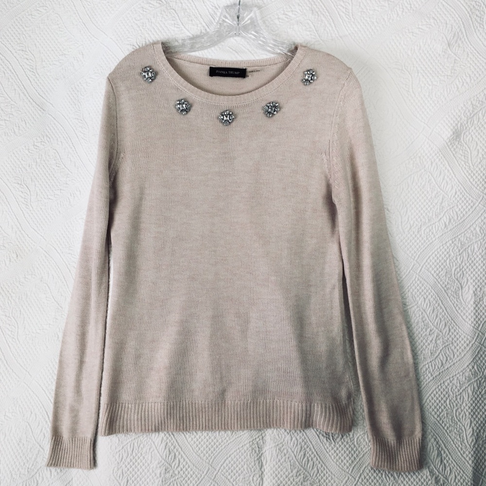 Woman’s small pink Ivanka Trump rhinestone sweater